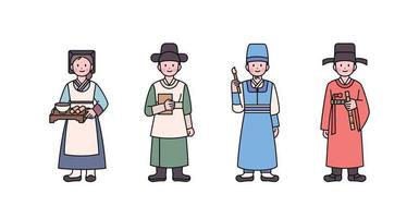 joseon, een oud Koreaans natie. tekens van verpleegster, dokter, schilder, musicus kostuum. schets gemakkelijk vector illustratie.