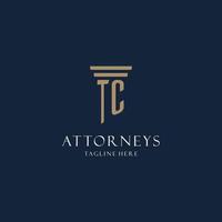 tc eerste monogram logo voor wet kantoor, advocaat, pleiten voor met pijler stijl vector