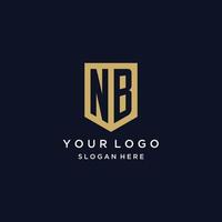 nb monogram initialen logo ontwerp met schild icoon vector