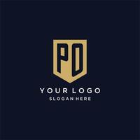 po monogram initialen logo ontwerp met schild icoon vector