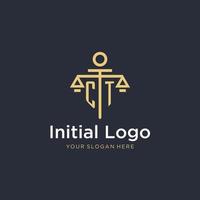 ct eerste monogram logo met schaal en pijler stijl ontwerp vector