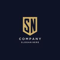 sn monogram initialen logo ontwerp met schild icoon vector