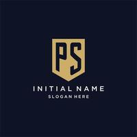 ps monogram initialen logo ontwerp met schild icoon vector