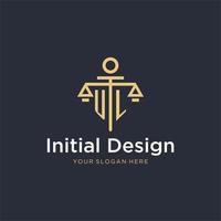 ul eerste monogram logo met schaal en pijler stijl ontwerp vector