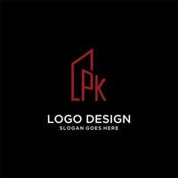 pk eerste monogram met gebouw logo ontwerp vector