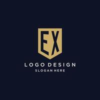 ex monogram initialen logo ontwerp met schild icoon vector