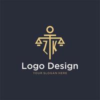 zk eerste monogram logo met schaal en pijler stijl ontwerp vector
