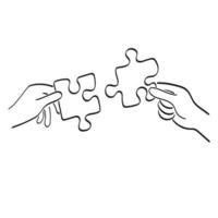 lijn kunst detailopname twee handen bij elkaar passen decoupeerzaag puzzel of samenspel concept illustratie vector hand- getrokken geïsoleerd Aan wit achtergrond