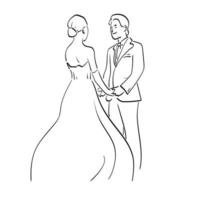 lijn kunst bruiloft paar in liefde Holding hand- illustratie vector hand- getrokken geïsoleerd Aan wit achtergrond