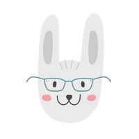 vector wit konijn met bril, hoofd van schattig konijn voor kinderen