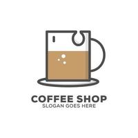 vers koffie mok logo, schets koffie winkel logo sjabloon, vlak ontwerp vector illustratie