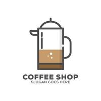 Frans druk op vlak ontwerp logo vector illustratie, koffie winkel icoon schets