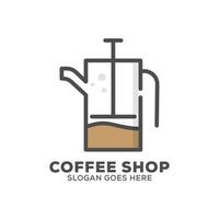 Frans druk op vlak ontwerp logo vector illustratie, koffie winkel icoon schets