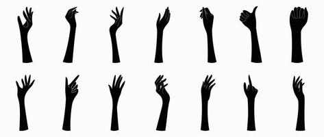 elegant vrij hand- gebaar silhouet vector set. zwart hand- vector illustratie ontwerp in verschillend houding geïsoleerd Aan wit achtergrond voor logo, decoratie, reclame maken, huid zorg, bedrijf, brochure.