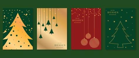 reeks van luxe Kerstmis uitnodiging kaart kunst deco ontwerp vector. helling goud Kerstmis boom en snuisterij bal goud lijn kunst, fonkeling. ontwerp illustratie voor omslag, groet kaart, afdrukken, na, website. vector