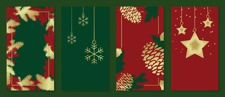 reeks van luxe Kerstmis sjabloon poster. helling gouden Kerstmis element, pijnboom bladeren, sneeuwvlok en ster snuisterij, pijnboom ijshoorntje. ontwerp illustratie voor banier, kaart, sociaal media, reclame, website. vector