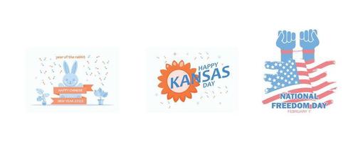 Chinese nieuw jaar 2023, Kansas dag, nationaal vrijheid dag, reeks vlak vector modern illustratie