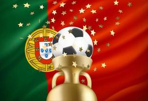 Portugal is de winnaar van de spel. voetbal bal met gouden prijs en nationaal vlag. 3d vector illustratie