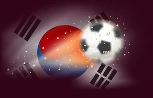 vliegend voetbal bal met vlag van Korea. 3d vector illustratie