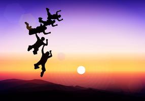 Skydiving Silhouette Zonsondergang Actie Gratis Vector