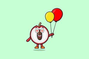 schattig tekenfilm lychee drijvend met ballon tekenfilm vector
