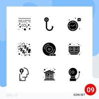 9 universeel solide glyphs reeks voor web en mobiel toepassingen DVD CD liefde vitamine eiwit bewerkbare vector ontwerp elementen