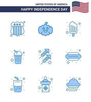 9 Verenigde Staten van Amerika blauw tekens onafhankelijkheid dag viering symbolen van schieten brand voedsel viering drinken bewerkbare Verenigde Staten van Amerika dag vector ontwerp elementen