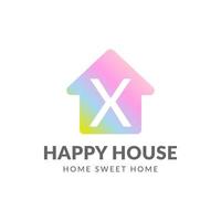 brief X gelukkig huis vector logo ontwerp