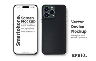 realistisch 3d hoog kwaliteit smartphone model. realistisch voorkant en terug keer bekeken van de apparaat. 3d telefoon met schaduw Aan wit achtergrond. vector
