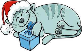 tekenfilm kat of katje met geschenk Aan Kerstmis tijd vector