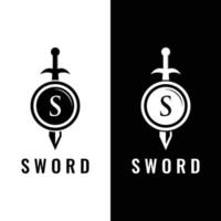 zwaard, schild , Excalibur wijnoogst silhouet logo sjabloon ontwerp. vector