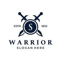 zwaard, schild , Excalibur wijnoogst silhouet logo sjabloon ontwerp. vector