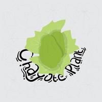 groen chayote fabriek vector illustratie met hand- getrokken tekst ontwerp voor veganistisch sjabloon ontwerp