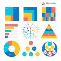 hiërarchie infographic tabel ontwerp sjabloon set. structuur van werkwijze. zichtbaar gegevens presentatie. bewerkbare bar grafieken en circulaire diagrammen verzameling vector