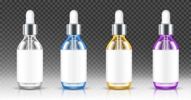 realistisch glas flessen met druppelaar serum of olie vector
