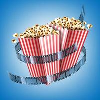 film theater folder met film strip en popcorn vector