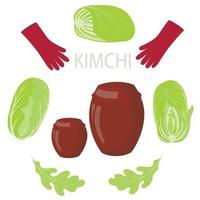 Chinese kool. Kimchi is een schotel van Koreaans keuken. Aziatisch voedsel. scherp gekruid gepekeld, gefermenteerd groenten. vector voorraad illustratie.