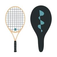 vlak vector illustratie in kinderachtig stijl. hand- getrokken tennis racket met een geval