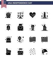 modern reeks van 16 solide glyphs en symbolen Aan Verenigde Staten van Amerika onafhankelijkheid dag zo net zo ring Washington liefde Verenigde Staten van Amerika monument bewerkbare Verenigde Staten van Amerika dag vector ontwerp elementen