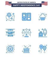 gelukkig onafhankelijkheid dag 9 blues icoon pak voor web en afdrukken gerechtigheid Amerikaans ster partij decoratie viering bewerkbare Verenigde Staten van Amerika dag vector ontwerp elementen