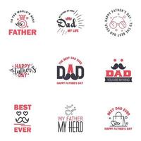 gelukkig vaders dag groet hand- belettering badges 9 zwart en roze typfout geïsoleerd Aan wit typografie ontwerp sjabloon voor poster banier geschenk kaart t overhemd afdrukken etiket sticker retro wijnoogst stijl vector