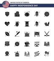 gelukkig onafhankelijkheid dag 4e juli reeks van 25 solide glyph Amerikaans pictogram van hart insigne pompoen veiligheid ijs room bewerkbare Verenigde Staten van Amerika dag vector ontwerp elementen