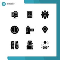 pictogram reeks van 9 gemakkelijk solide glyphs van film contrast kast kleuren media speler bewerkbare vector ontwerp elementen