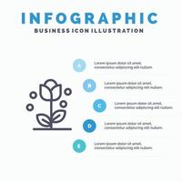 flora bloemen bloem natuur voorjaar lijn icoon met 5 stappen presentatie infographics achtergrond vector