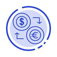 uitwisseling munten valuta dollar euro financiën financieel geld blauw stippel lijn lijn icoon vector