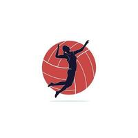 vrouw volleybal speler logo.abstract volleybal speler jumping van een plons. volleybal speler portie bal. vector