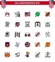 groot pak van 25 Verenigde Staten van Amerika gelukkig onafhankelijkheid dag Verenigde Staten van Amerika vector vlak gevulde lijnen en bewerkbare symbolen van sport- bal land Verenigde basketbal bewerkbare Verenigde Staten van Amerika dag vector ontwerp elementen