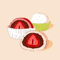 daifuku, Japans zoetheid, een klein rijst- taart met vulling. Aziatisch voedsel. vector illustratie