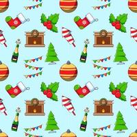 nieuw jaar, kerstmis, vakantie concept. levendig vector naadloos patroon van tekenfilm haard, champagne, boom, slingers, vuurwerk. geschikt voor web plaatsen, inpakken, ansichtkaarten