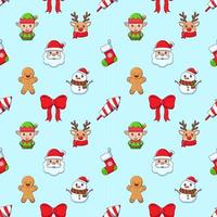 nieuw jaar, kerstmis, vakantie concept. levendig vector naadloos patroon van tekenfilm de kerstman claus, sneeuwman, elf, boog, sok, gember Mens. geschikt voor web plaatsen, inpakken, ansichtkaarten
